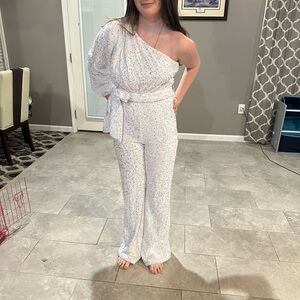 Elegant White Speckled Jumpsuit
